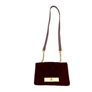 Maroon Velvet Shoulder Purse With Gold Details. Retro Style. Very Cute And Chic.